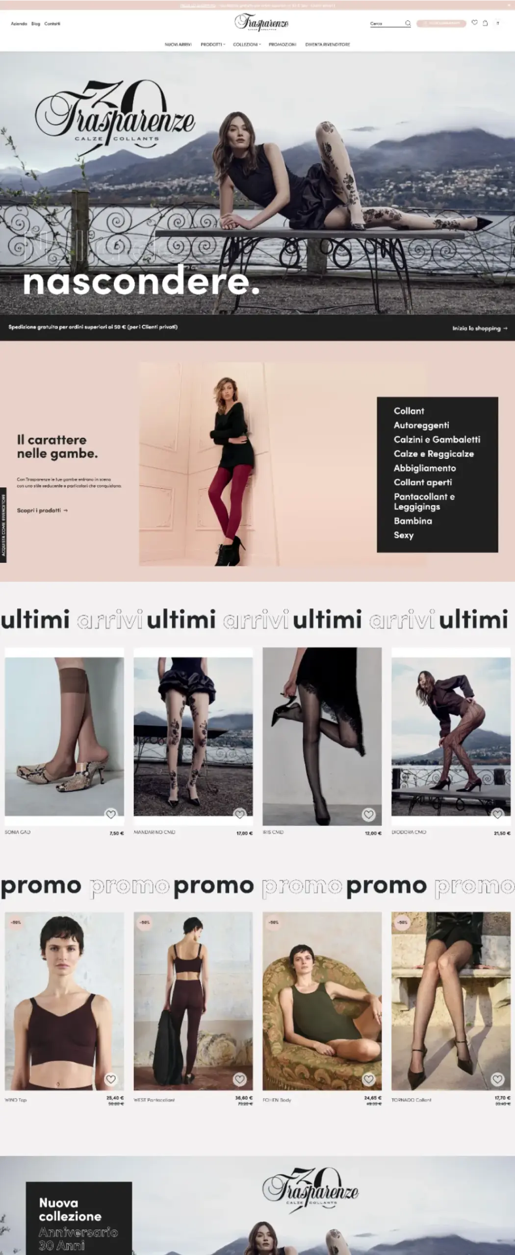 homepage e commerce calze collant