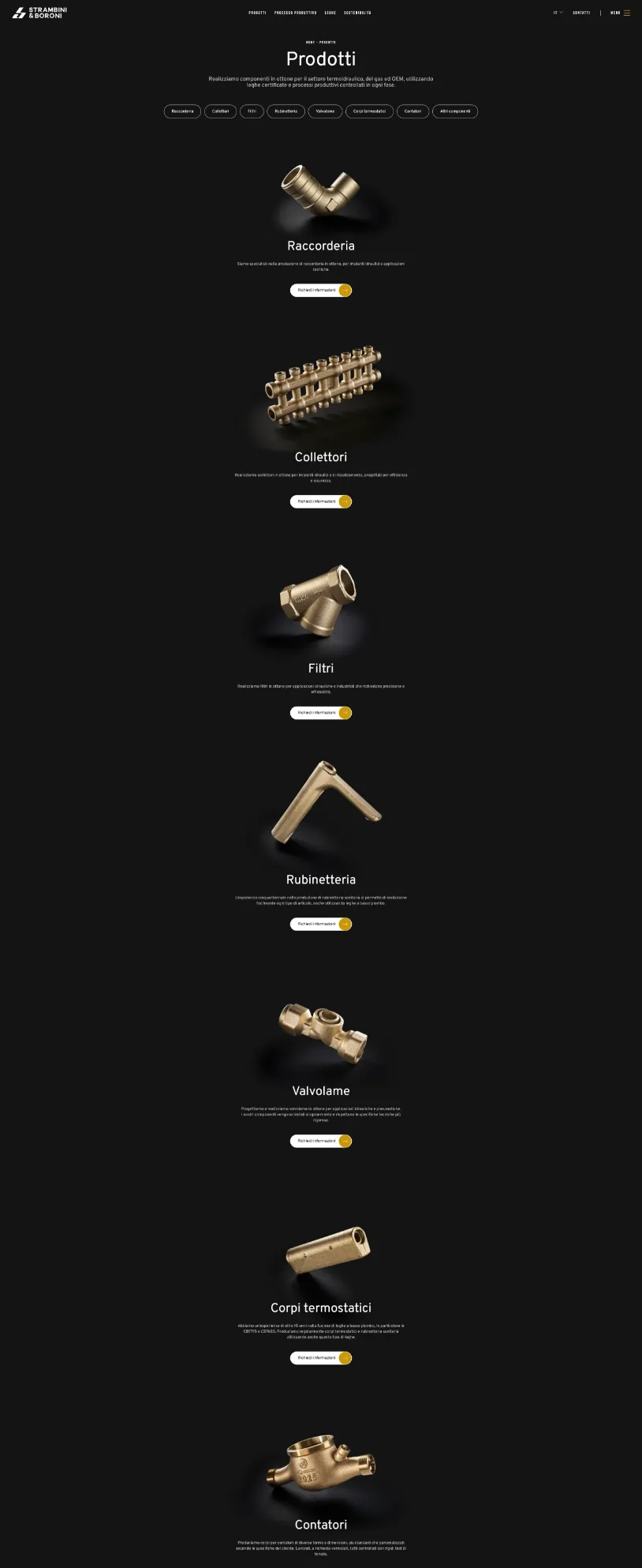vista completa della pagina prodotti della fonderia di ottone strambini e boroni
